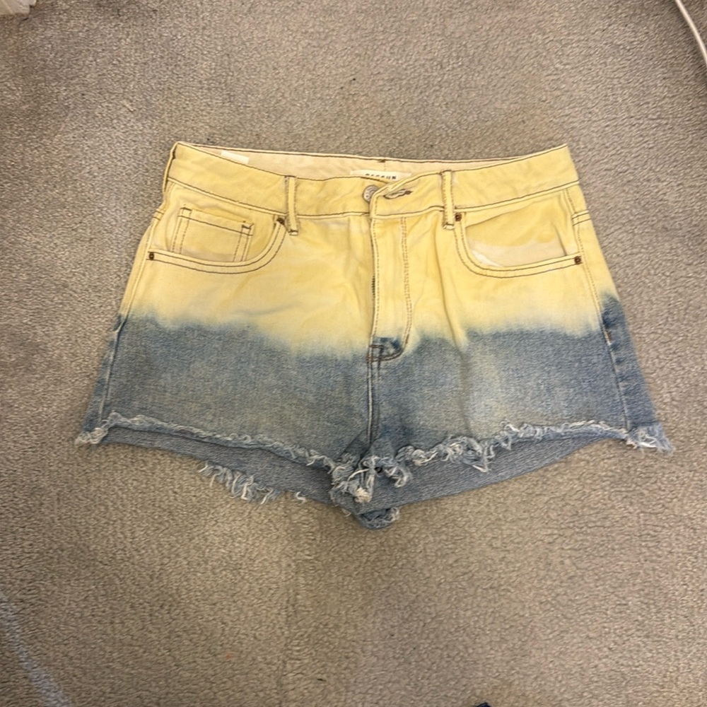 PACSUN High Rise Festival jean shorts size 27 blue/ yellow tye died denim